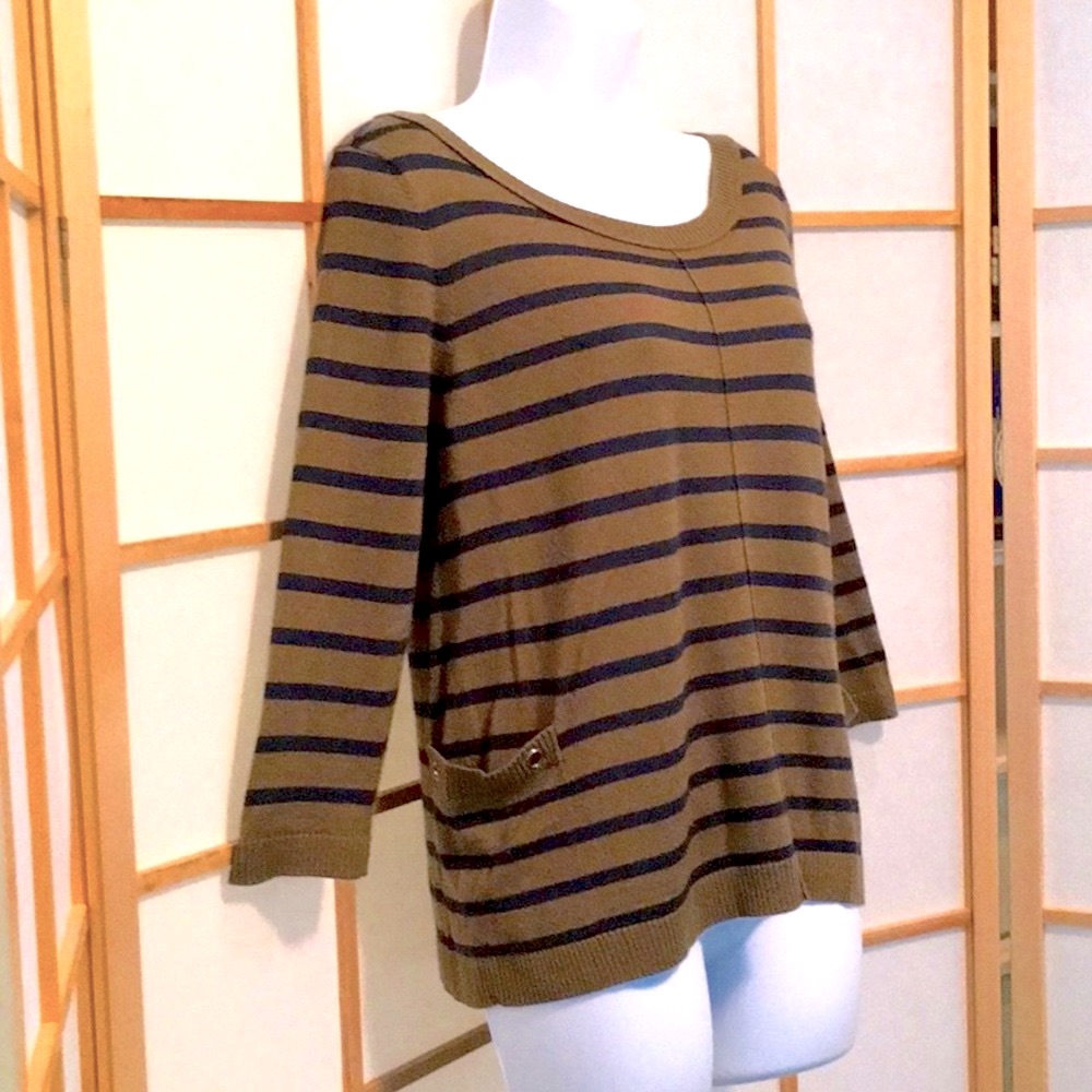 Caslon Khaki/Navy Stripe Wool Blend Top Sweater